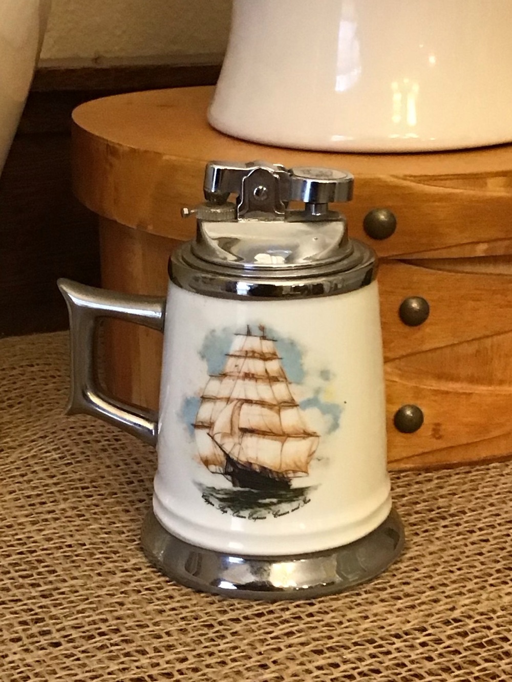 Vintage Colibri Japan Table Lighter designed to look like a miniature stein